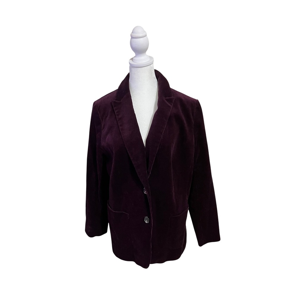 Talbots Womens Purple Corduroy Blazer Jacket Size 12 Deep Plum Cotton Stretch